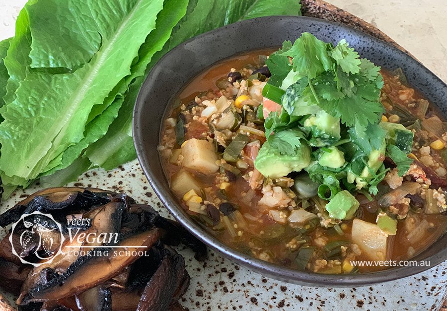 Mexican Millet Chilli with Avocado and Cucumber Salsa