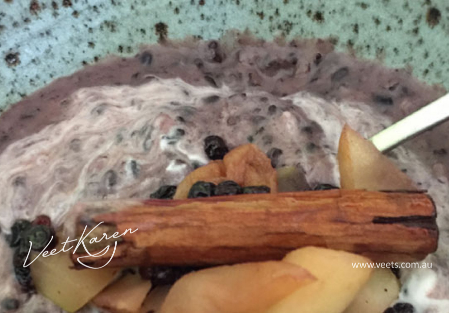 Black Rice & Coconut Porridge with fruit compote